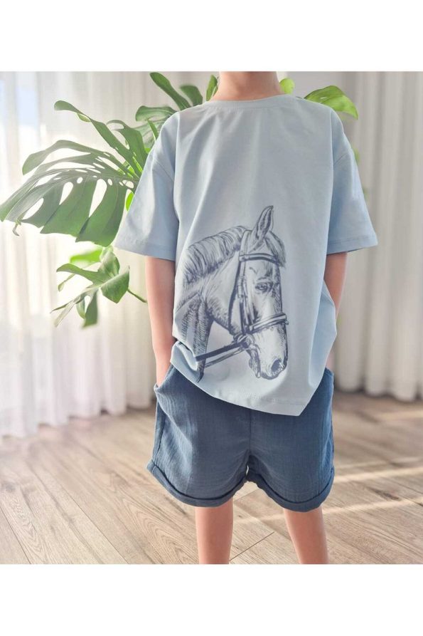 Pumpkin Horse Indigo Muslin Cotton Summer Kids Set