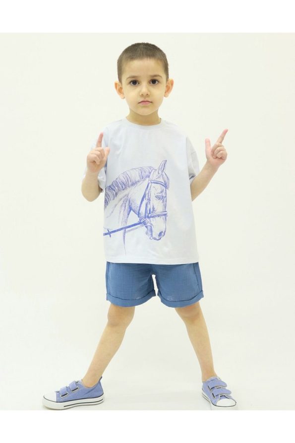 Pumpkin Horse Indigo Muslin Cotton Summer Kids Set
