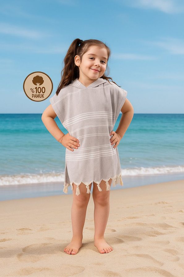 Formeya Children's Robe Poncho 100% Cotton Beach Towel Brown