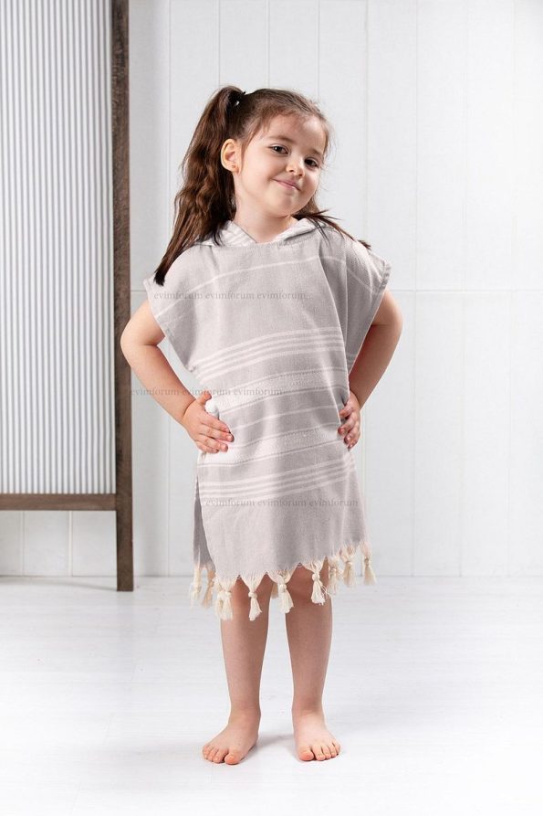 Formeya Children's Robe Poncho 100% Cotton Beach Towel Brown