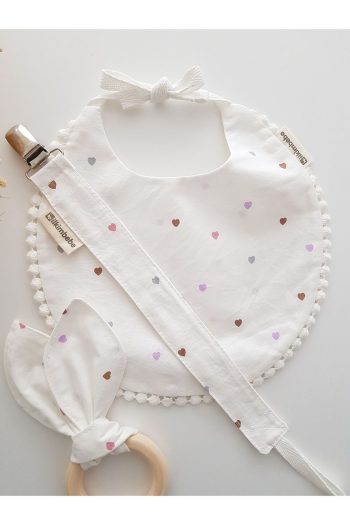 ilkimbebe Baby Bib, Pacifier Chain, and Wooden Teether Set