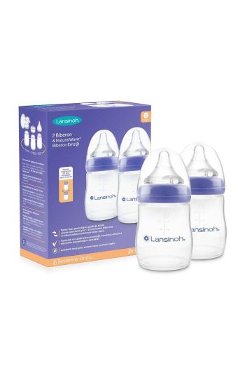 LANSINOH 2 X 160 ml Baby Bottle and NaturalWave® Nipple (1 Month+)