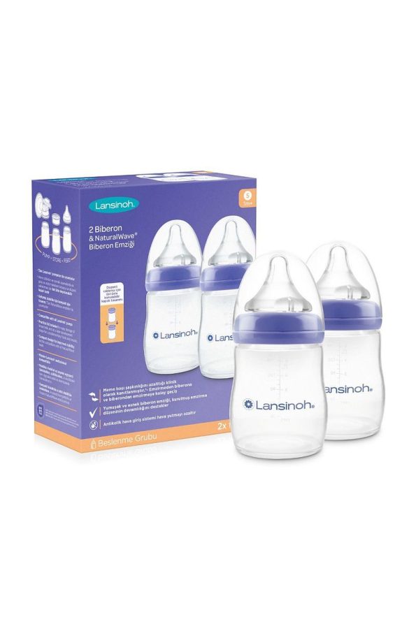 LANSINOH 2 X 160 ml Baby Bottle and NaturalWave® Nipple (1 Month+)