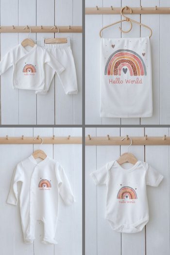 Tuğba Swan Organic 11-Piece Hospital Set - For Baby - Salmon Rainbow