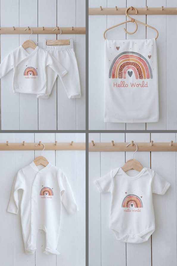 Tuğba Swan Organic 11-Piece Hospital Set - For Baby - Salmon Rainbow