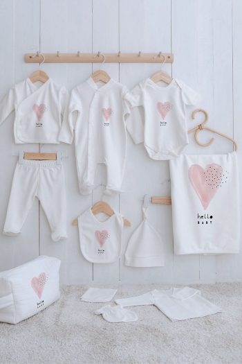 Tuğba Swan Organic 11-Piece Hospital Set - Pure Baby - Pink Romantic Heart