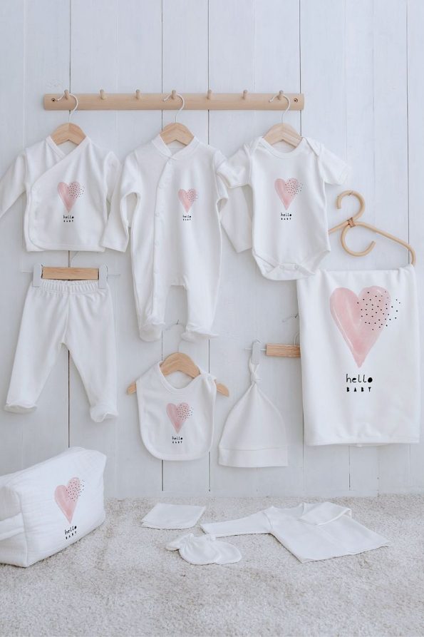 Tuğba Swan Organic 11-Piece Hospital Set - Pure Baby - Pink Romantic Heart