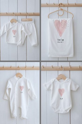 Tuğba Swan Organic 11-Piece Hospital Set - Pure Baby - Pink Romantic Heart