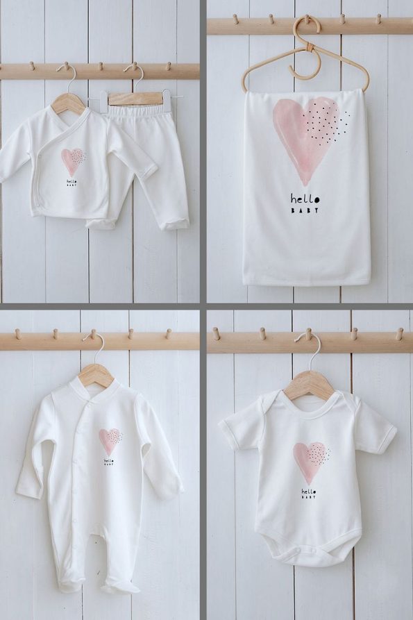 Tuğba Swan Organic 11-Piece Hospital Set - Pure Baby - Pink Romantic Heart