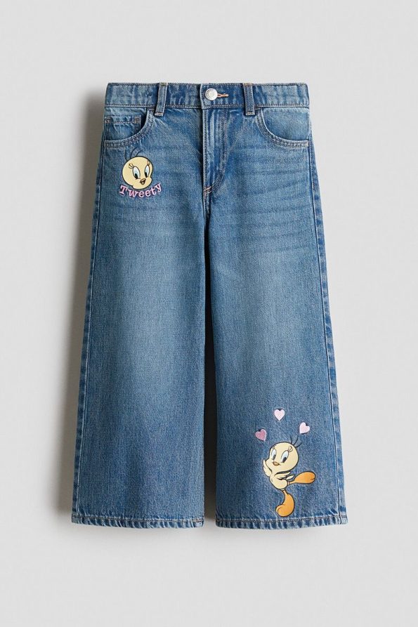 H&M Printed Wide Leg Jeans