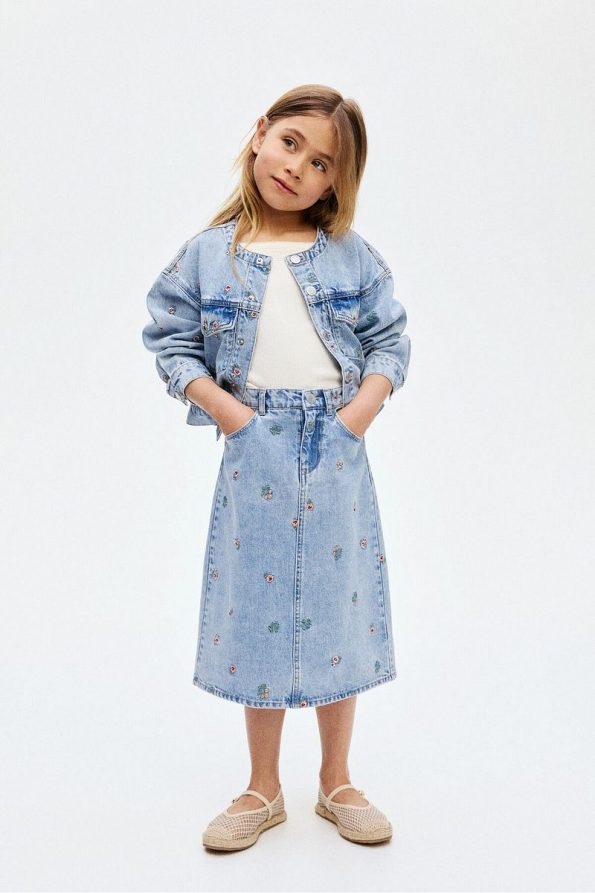 Embroidered Denim Skirt