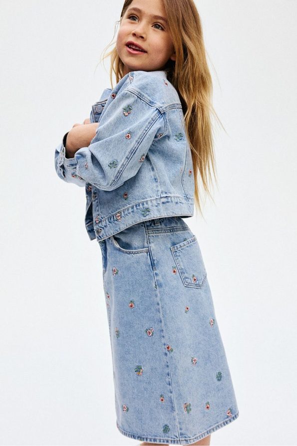 Embroidered Denim Skirt