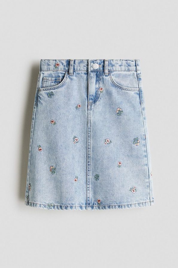 Embroidered Denim Skirt