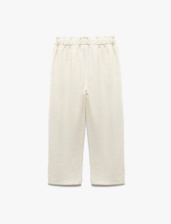 Girls' Elastic Waist Linen and Viscose Blend Basic Trousers