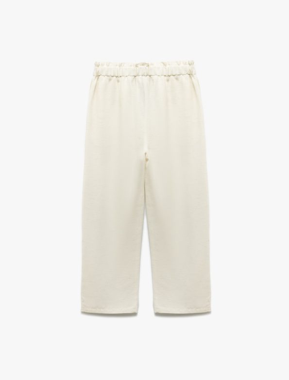 Girls' Elastic Waist Linen and Viscose Blend Basic Trousers