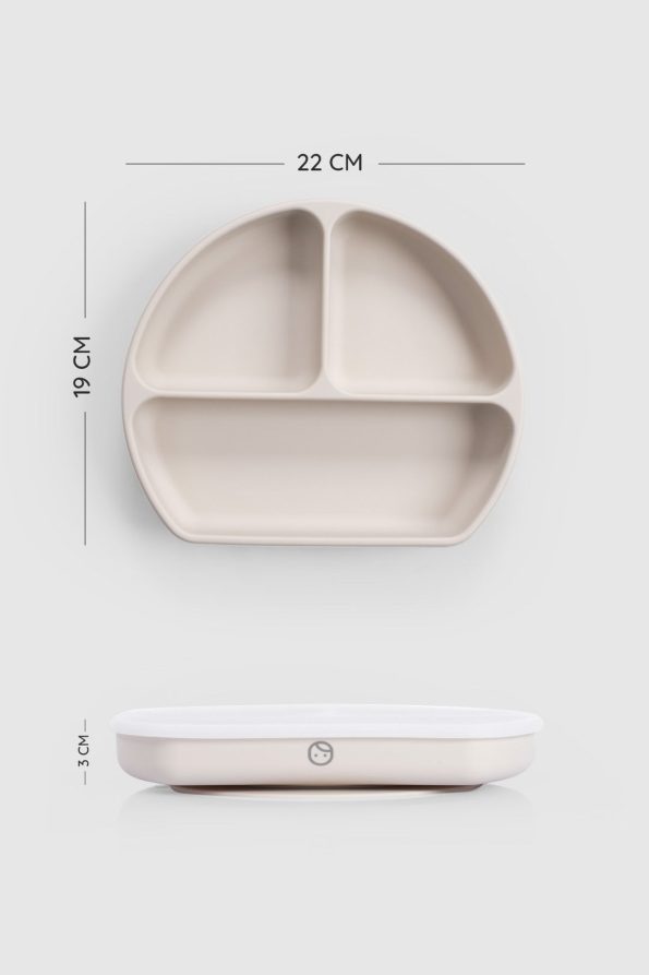 3-Compartment Vacuum Silicone Baby Plate in Beige
