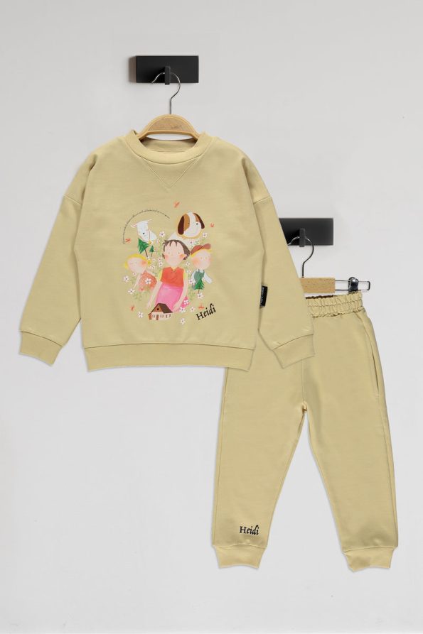 Heidi Pattern Beige Cotton Sweatshirt Set