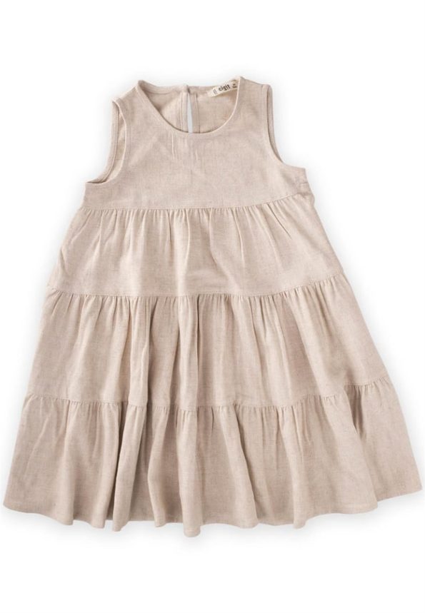 Gathered Tiered Linen Dress for Ages 2-7 Natural
