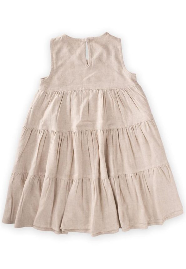 Gathered Tiered Linen Dress for Ages 2-7 Natural