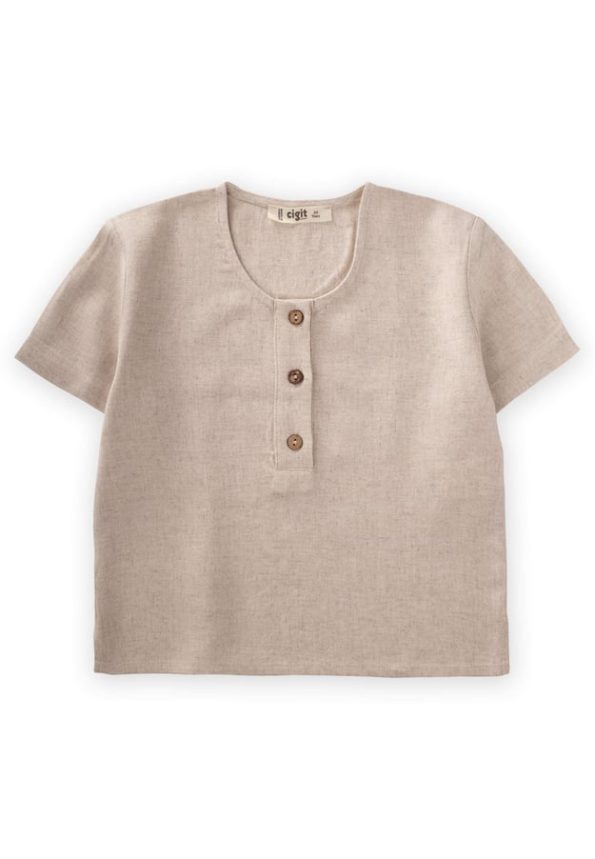 Half Button Linen Blouse 2-7 Years Natural