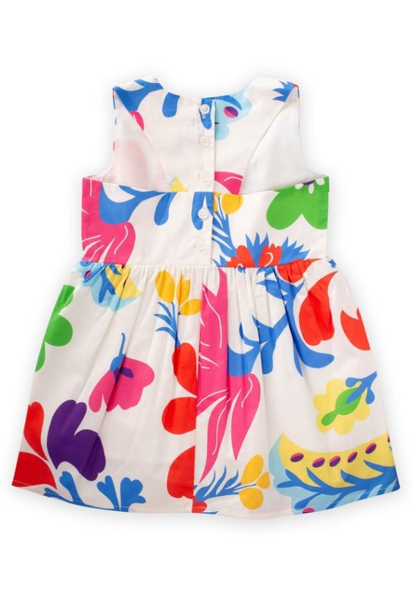 Flower Printed Dress for Ages 2-7 in Ecru