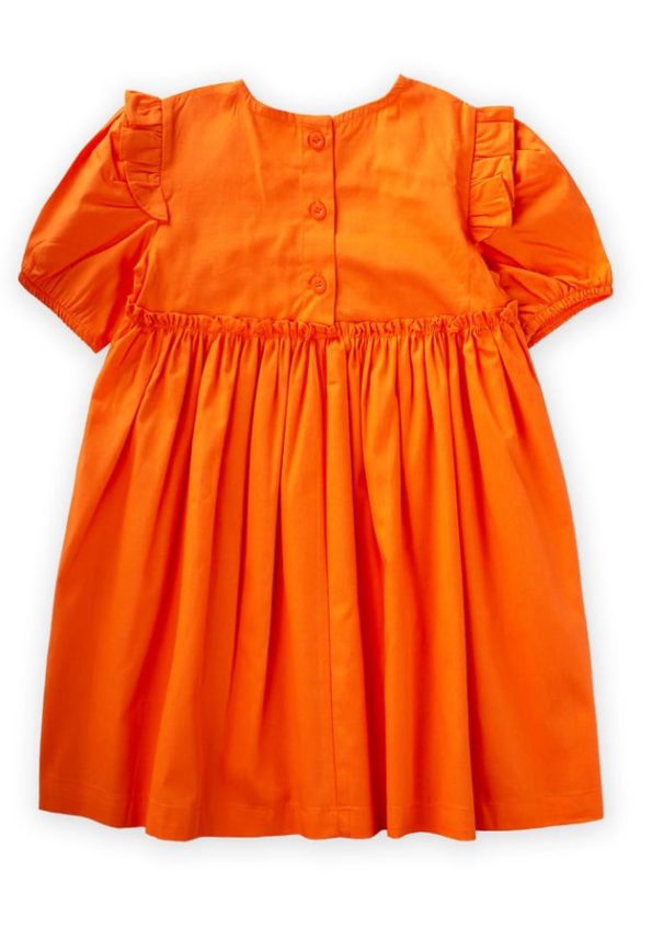 Ruffled Gathered Poplin Dress for Ages 2-7 in Orange