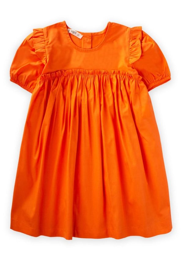 Ruffled Gathered Poplin Dress for Ages 2-7 in Orange