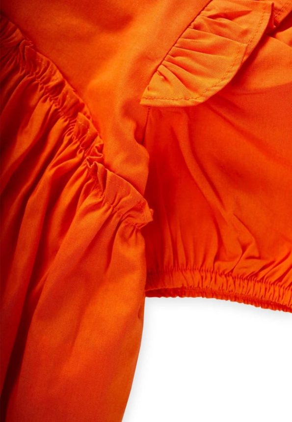 Ruffled Gathered Poplin Dress for Ages 2-7 in Orange