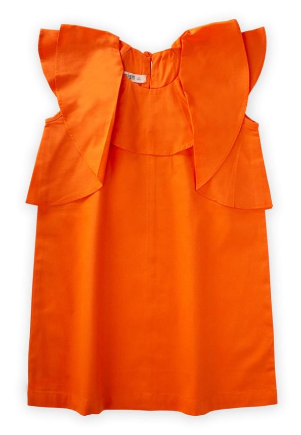 Ruffled Poplin Dress for Ages 2-7 in Orange