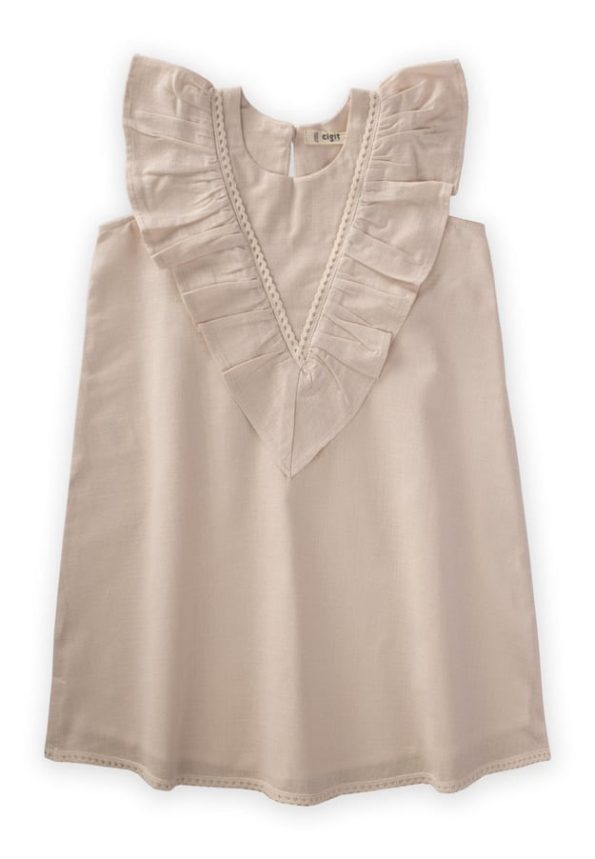 Lace Trim Dress for Ages 2-7 in Ecru