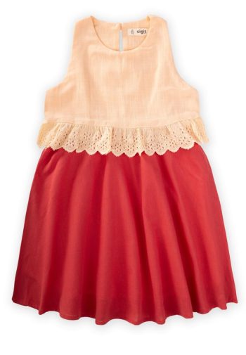 Two-Toned Lace Waist Dress for Ages 2-7 Peach Pink