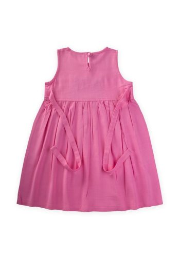 Embroidered Side-Tie Linen Dress for Ages 2-7 in Pink