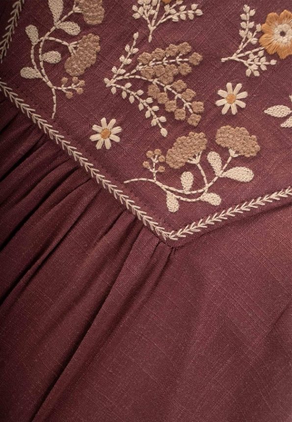 Embroidered Linen Dress for Ages 2-7 in Plum