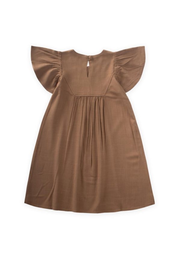 Embroidered Linen Dress for Ages 2-7 Caramel