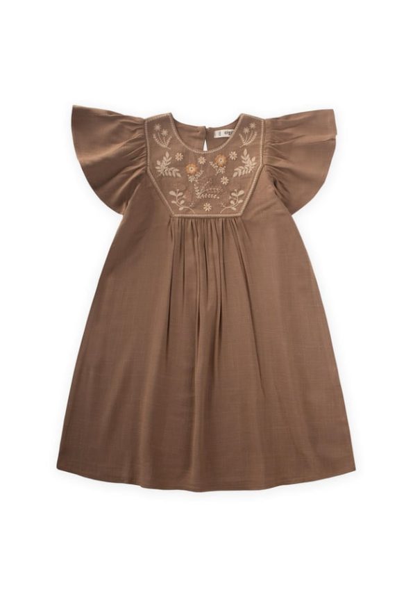 Embroidered Linen Dress for Ages 2-7 Caramel