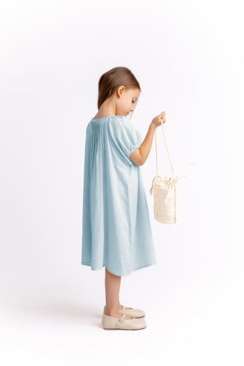 Ruffled Linen Dress for Ages 2-7 in Blue