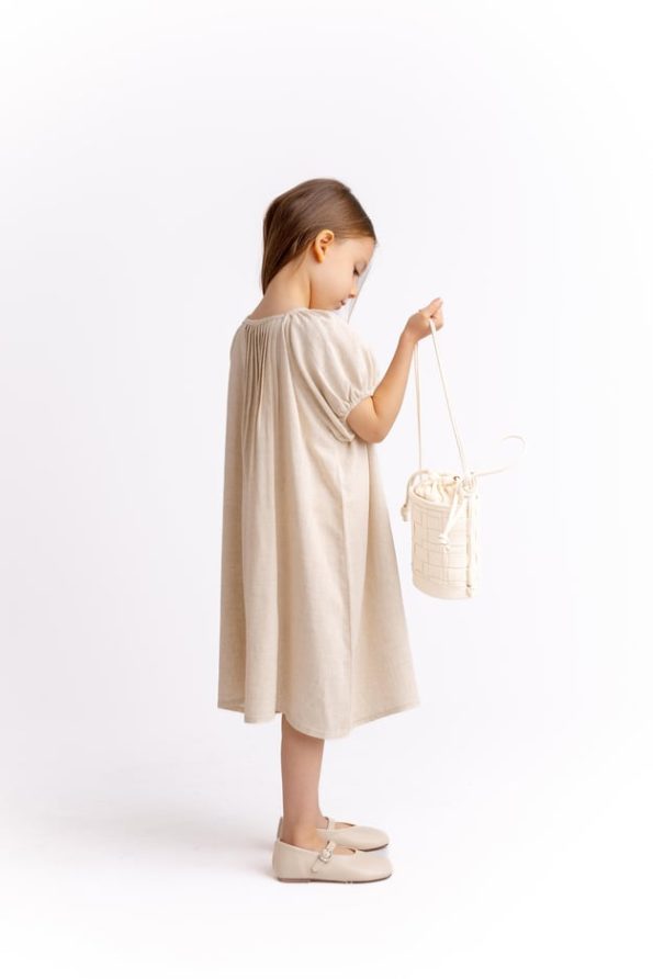 Ruffled Linen Dress for Ages 2-7 Natural