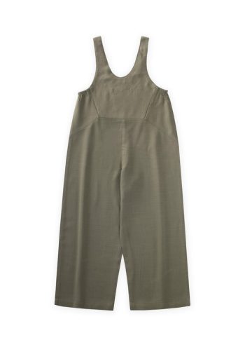 Embroidered Cotton Linen Overall for Ages 2-7 in Olive Green