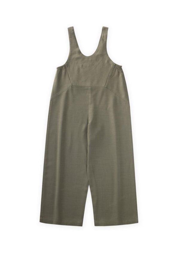 Embroidered Cotton Linen Overall for Ages 2-7 in Olive Green