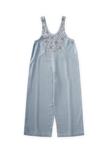 Embroidered Linen Dungarees for Kids 2-7 Years Blue