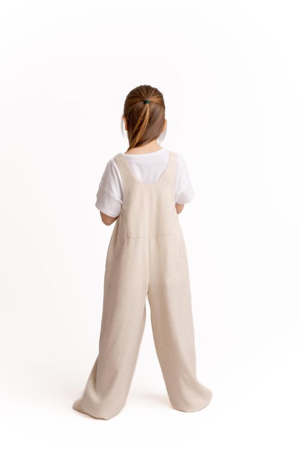 Embroidered Linen Overall for Ages 2-7 Natural