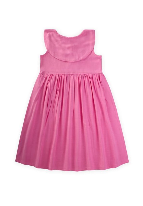 Embroidered Collar Linen Dress for Ages 2-7 Pink