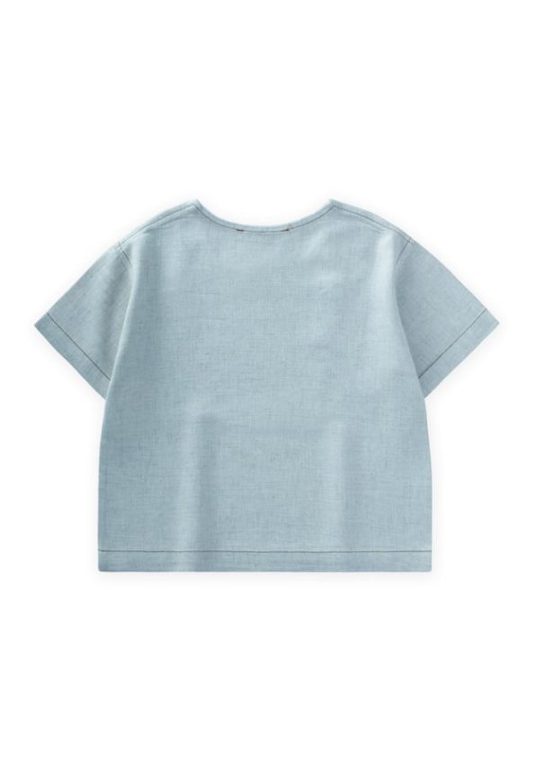 Contrast Stitch Linen Blouse for Ages 2-7 Blue