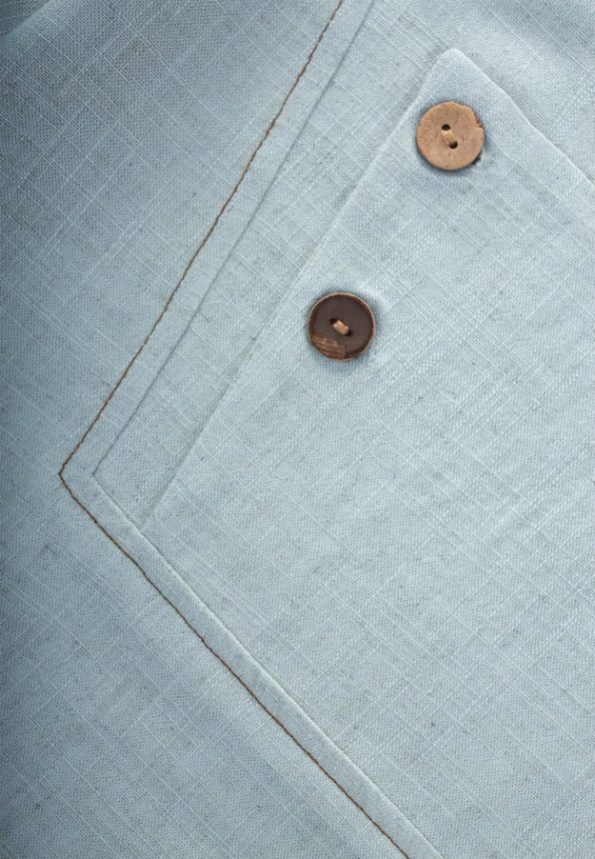 Contrast Stitch Linen Blouse for Ages 2-7 Blue