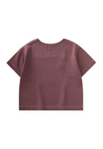 Contrast Stitch Linen Blouse for Ages 2-7 in Plum