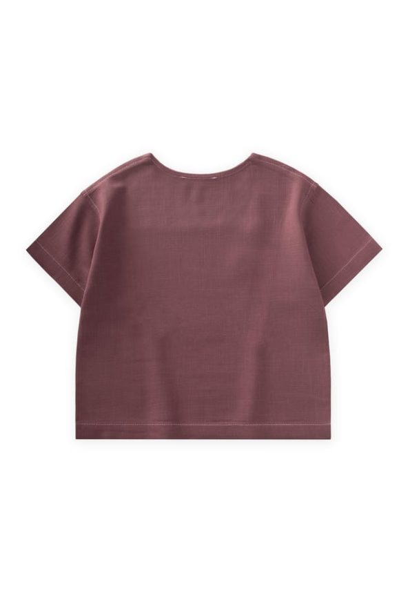 Contrast Stitch Linen Blouse for Ages 2-7 in Plum