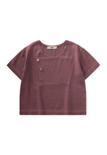 Contrast Stitch Linen Blouse for Ages 2-7 in Plum
