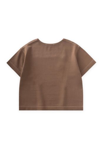 Contrast Stitch Linen Blouse for Ages 2-7 Caramel
