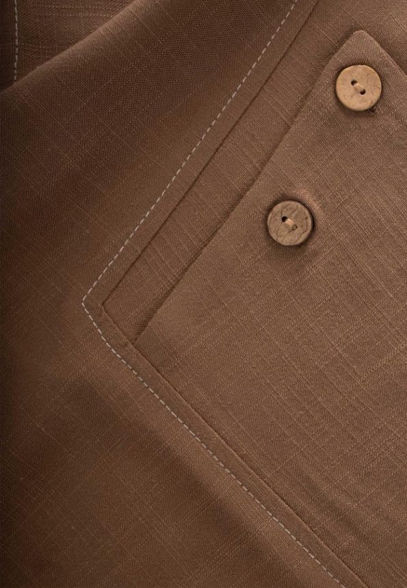 Contrast Stitch Linen Blouse for Ages 2-7 Caramel