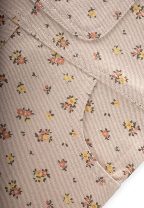 Patterned Gabardine Overall for Ages 2-7 in Ecru Floral